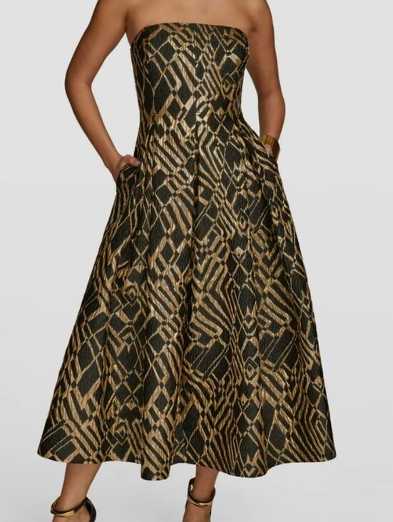 Donna Karan Dresses & Skirts - Donna Karan New York Strapless Jacquard Fit & Flare Dress in Black and Gold 14